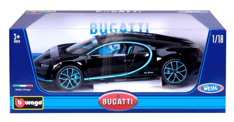 Bburago Plus - модел на кола 1:18 - Bugatti Chiron, черен