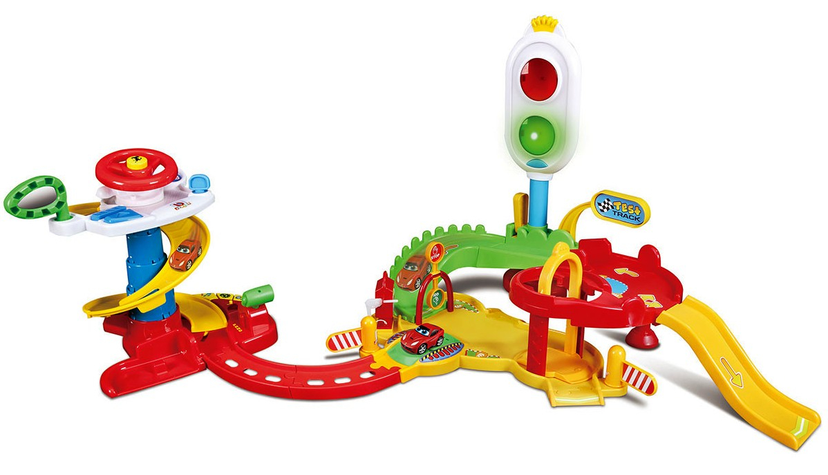 Bburago Junior - Писта за игра Движение в града Ferrari 3в1 голям светещ светофар, сгъваема част с волан и километраж и звукови ефекти