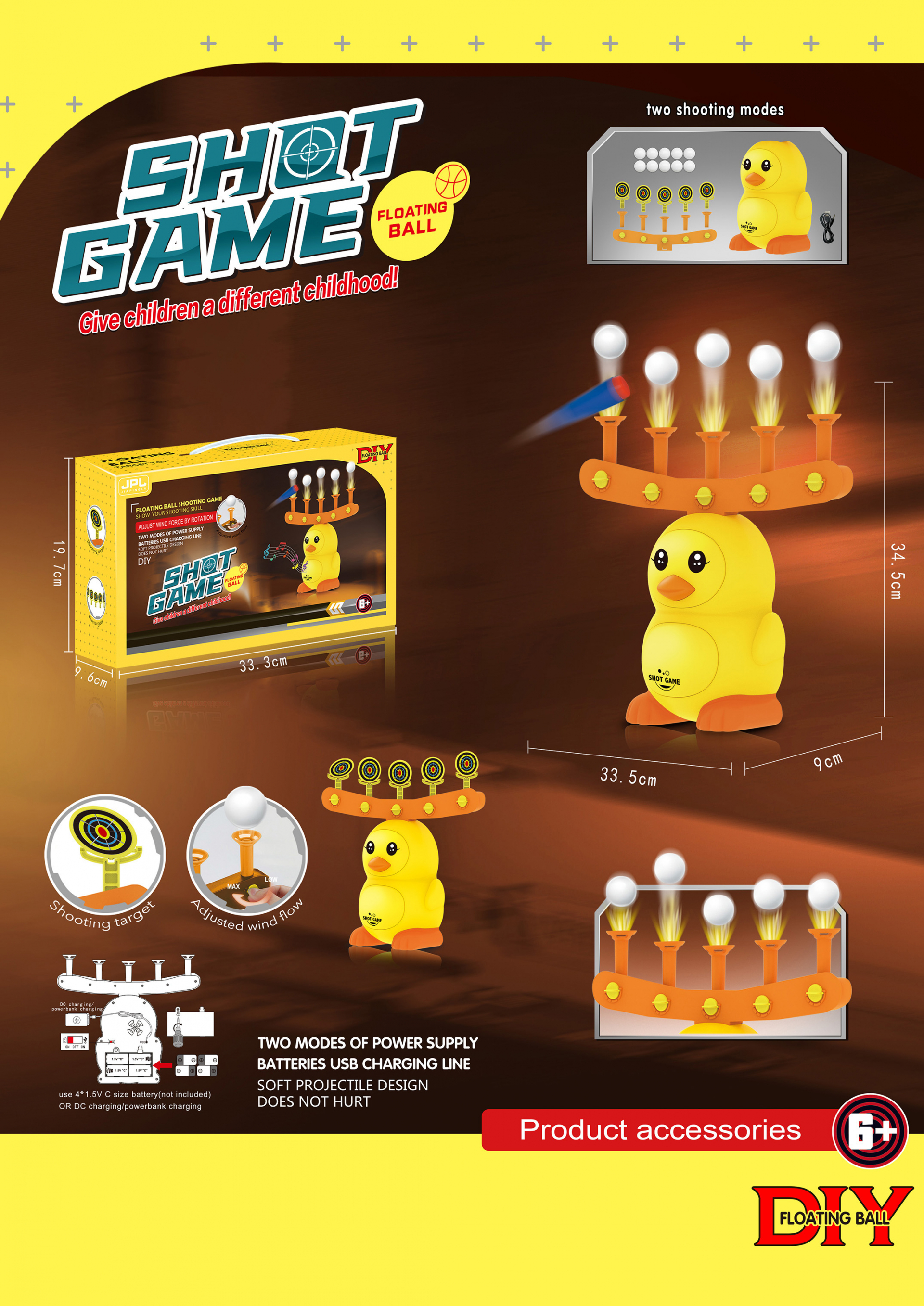 Hover shot Пистолет с меки стрели, въздушна мишена с 10 летящи топчета, Пате