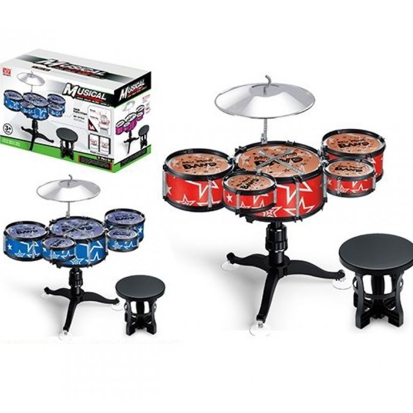 Комплект 5бр Барабани на стойка със столче, Цвят-Син