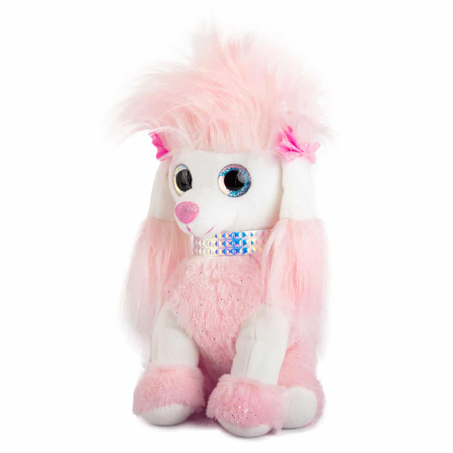 Пудел с блестяща каишка два цвята, 25см