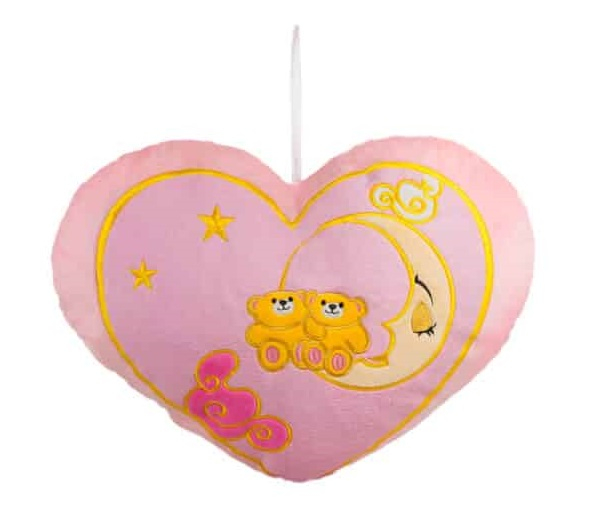 Розово сърце с луна и двойка мечета, 40см със звук