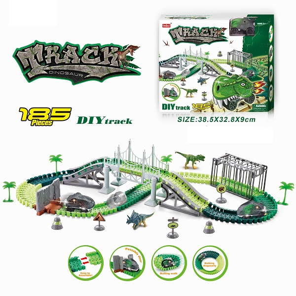 Писта Динозавър 245см, 185 части с количка, 2 фигурки динозавър и още много