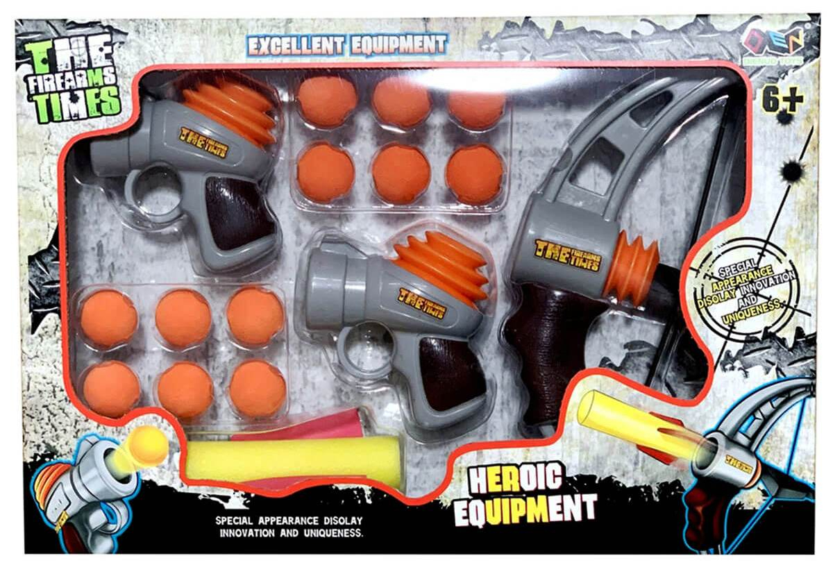 Комплект оръжия, Лък с два пистолета и 12бр меки топчета