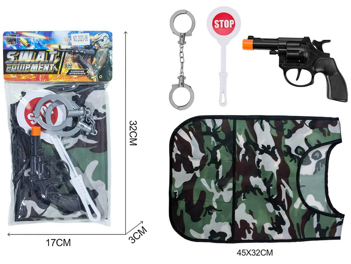 Комплект Пистолет, стоп палка, жилетка и белезници