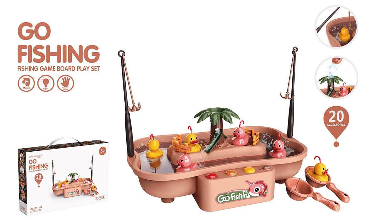 Воден парк за детски риболов с 2 въдици, 6бр патенца, ярки цветове, музика, светлини, вода