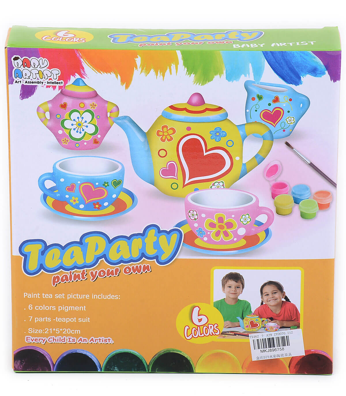 Бял керамичен Чаен комплект за рисуване, 6 цветни бои, 2 чашки с чинийки, каничка и още