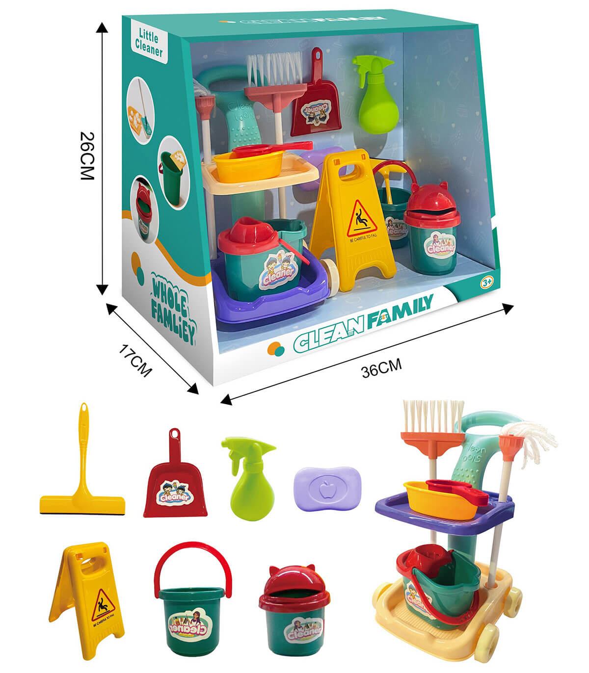 Комплект за почистване с количка, кофа, парцал за под, метла и още много