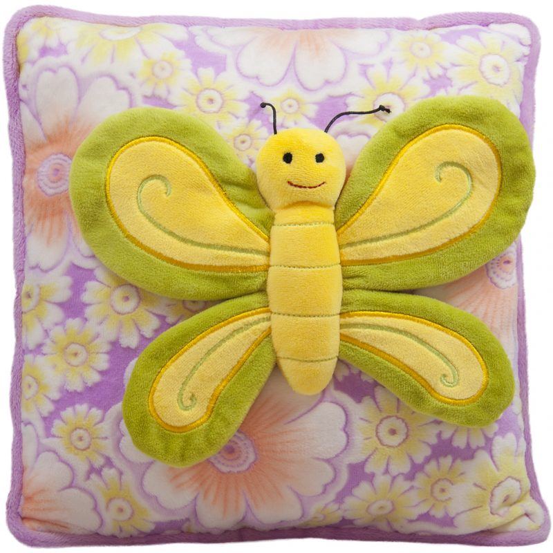 Плюшена възглавница с пеперуда, Лилава със зелена пеперуда, 30х30см
