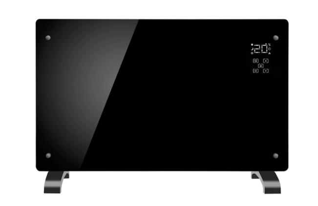 Конвекторна печка Elite GHD-20, 2000W, Стъклен панел, Дисплей и таймер, 2 степени, За стена или под, Черен