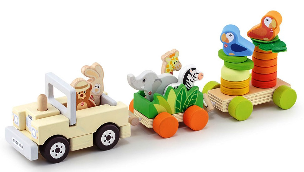 Дървена играчка Sevi - Сафари влакче за нареждане