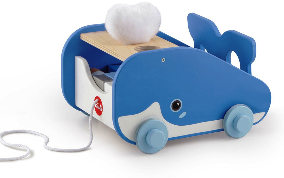 Дървена играчка Sevi - Играчка за дърпане, Кит с кубчета и фигурки