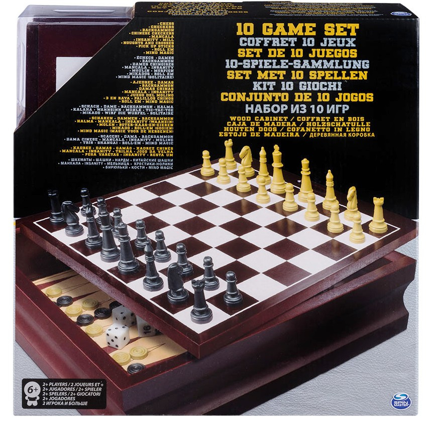 Комплект 10 семейни игри, шах, тик-нок, манкала, „вдигнете пръчките“, табла и други