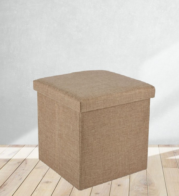 Табуретка - Кутия за съхранение 2в1, екрю, 30х30х30см
