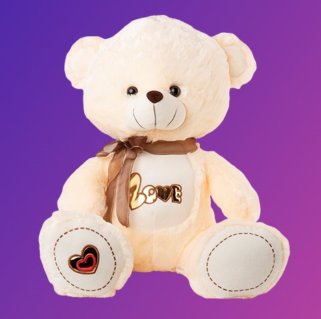 Мече с панделка, блестящ надпис LOVE, 60см