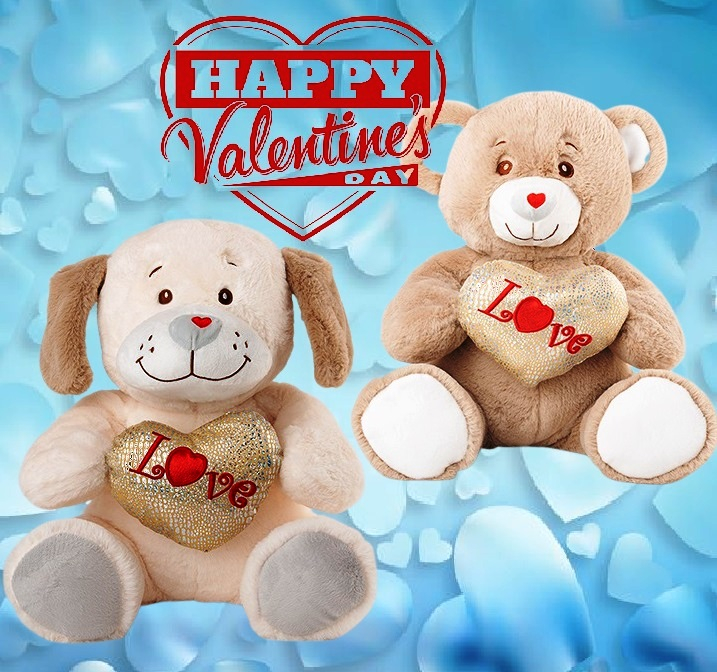 Мече или куче с блестящо сърце и надпис LOVE, 35см