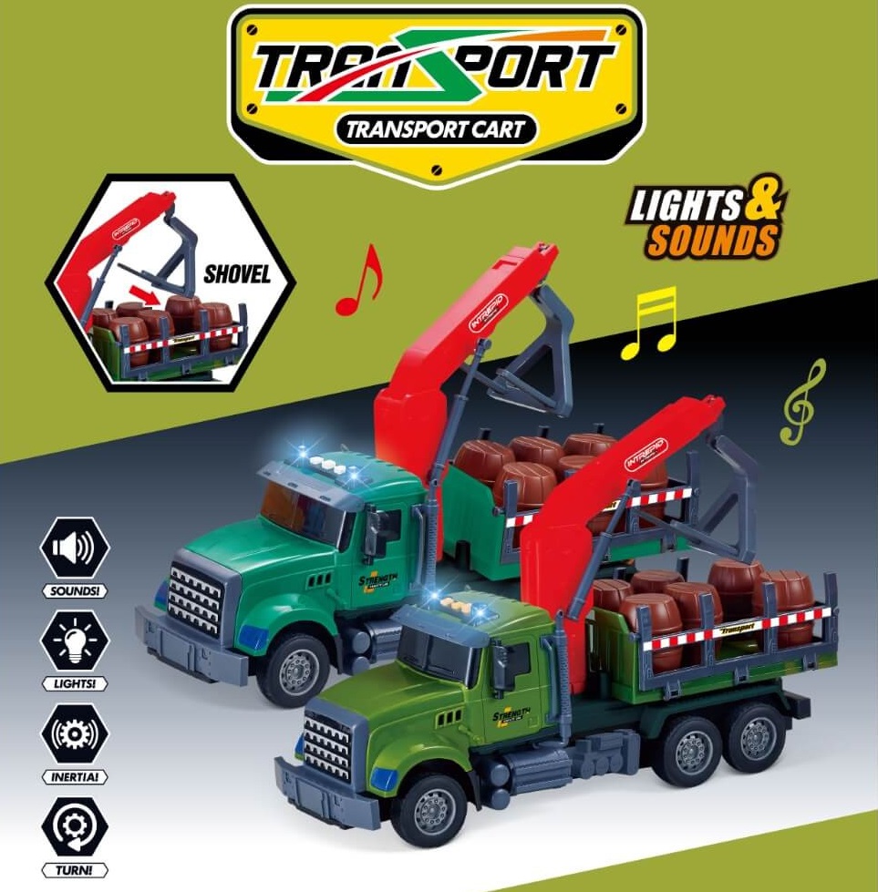 Голям Товарен Камион с Кран + Звук, Светлина, Подвижна Кука и Инерционен механизъм