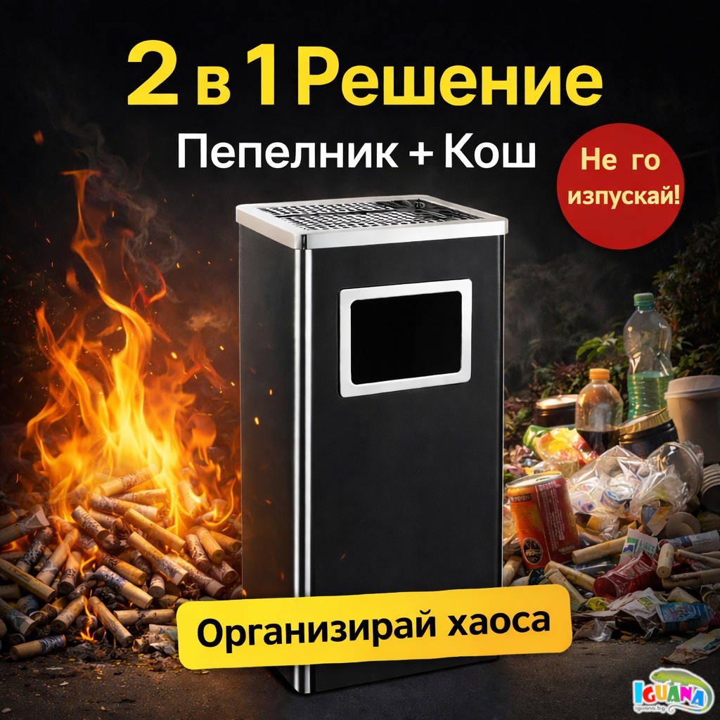 Външен Пепелник с Кош за Боклук от Неръждаема Стомана Правоъгълен 25×31 см