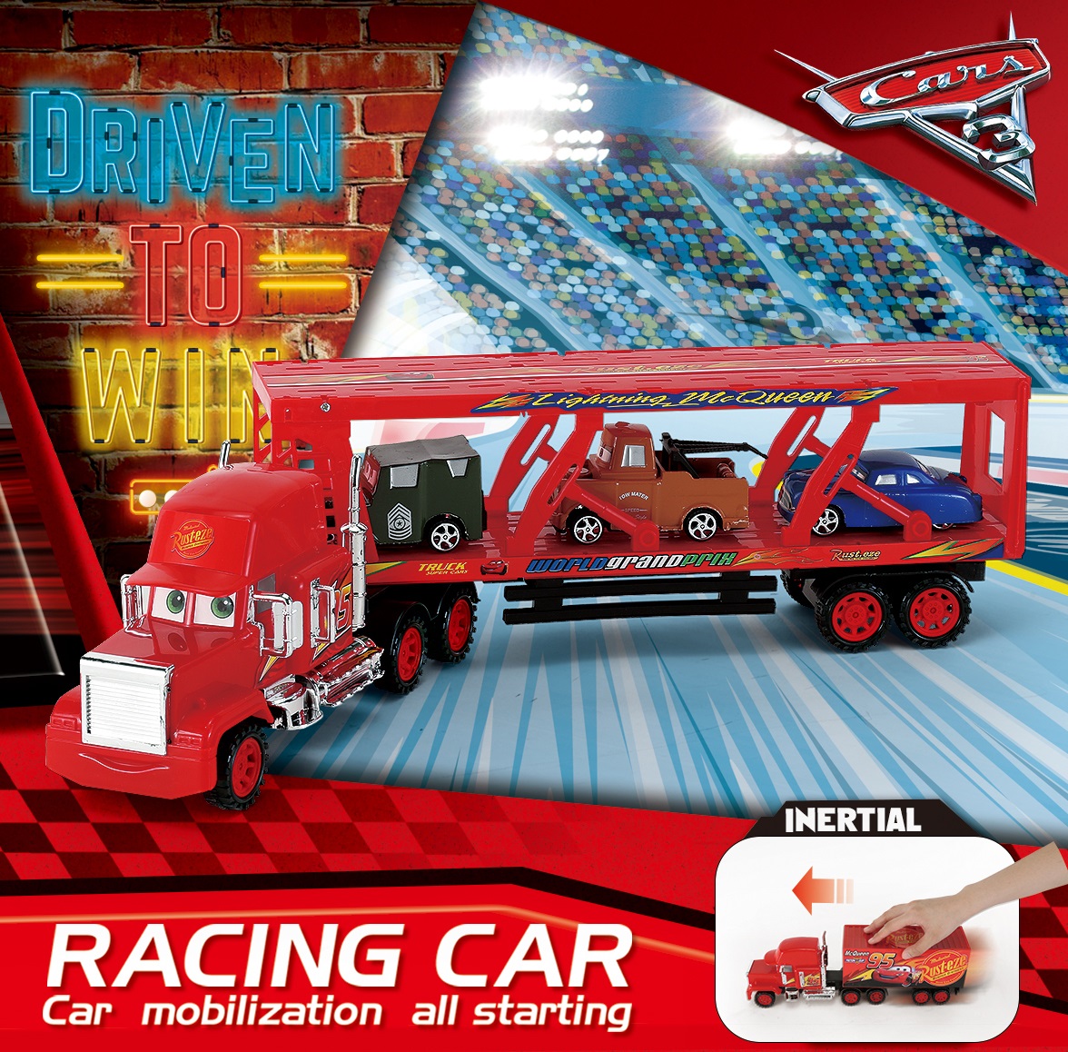 Голям Автовоз с 3 Коли с Очички и инерционен механизъм