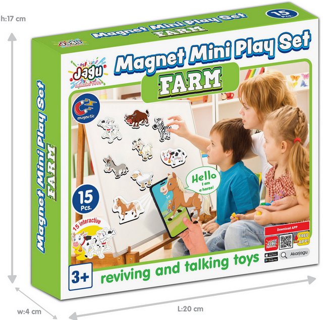 Говореща и Разказваща Магнитна Игра „Животните от Фермата“ на Български – 15 Елемента от EVA Пяна (около 10×5 см), с Добавена Реалност на 16 Езика, 20×17×4 см