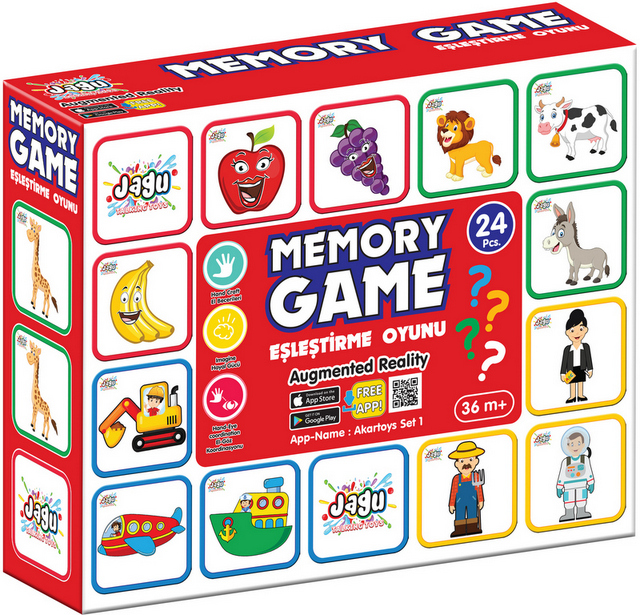 Говореща и Разказваща Мемо Игра „Памет с Животни“ на Български – 28 Елемента, 14 Двойни Карти (7×7 см), с Добавена Реалност на 16 Езика, 24×12×5 см