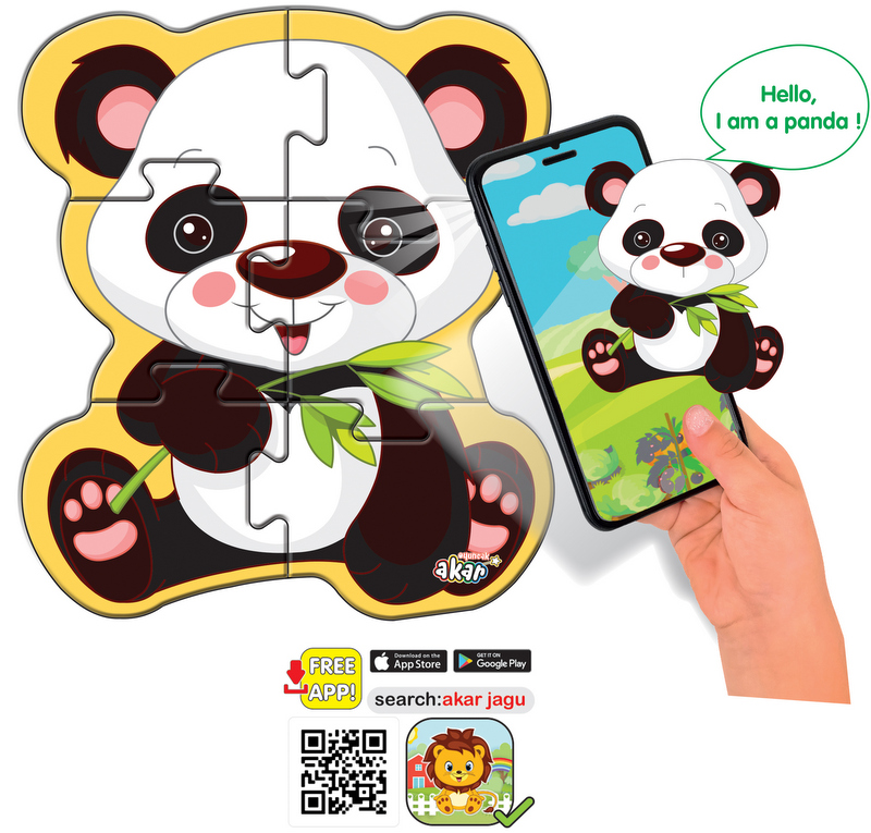 Говорещ и Разказващ Пъзел „Панда“ на Български – 6 Елемента (16×13 см), от EVA Пяна, с Добавена Реалност на 16 Езика