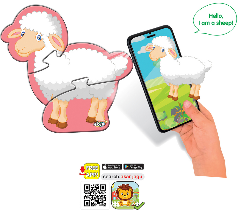 Говорещ и Разказващ Пъзел „Агънце“ на Български – 3 Елемента (16×13 см), от EVA Пяна, с Добавена Реалност на 16 Езика