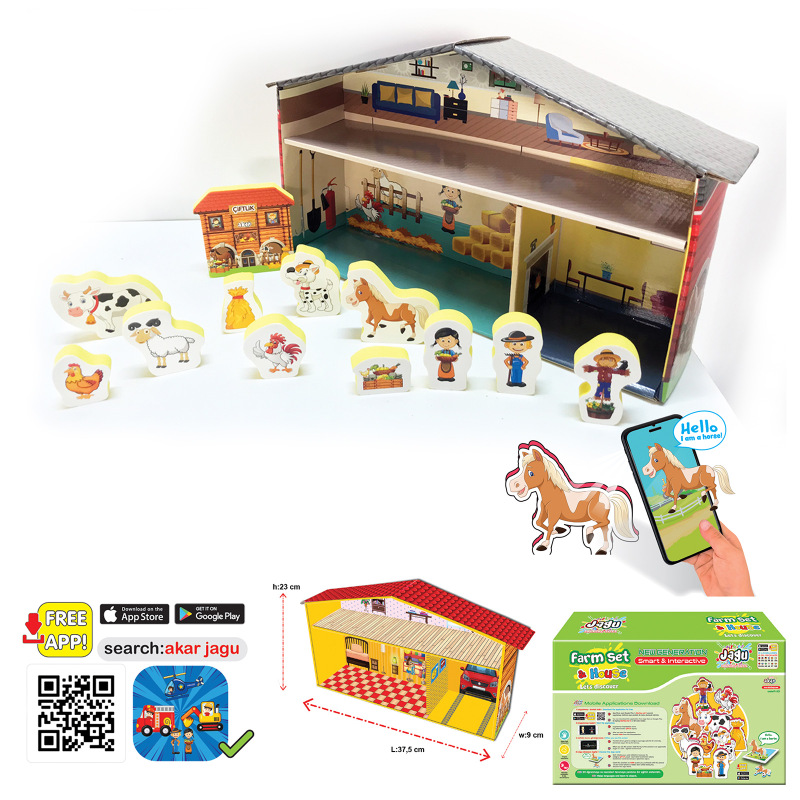 Говореща и Разказваща Игра „Ферма“ на Български с Фигурки, с Добавена Реалност на 16 Езика, 41×26×10 см