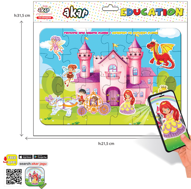 Говорещ и Разказващ Пъзел „Принцеси“ на Български – 24 Елемента (32×22 см), от EVA Пяна, с Добавена Реалност на 16 Езика