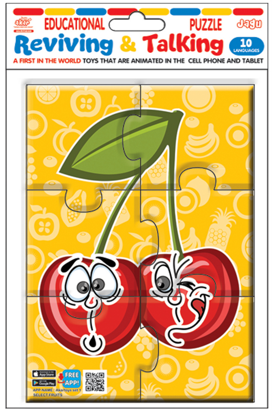 Говорещ и Разказващ Пъзел „Черешки“ на Български – 6 Елемента (16×12 см), от EVA Пяна, с Добавена Реалност на 16 Езика
