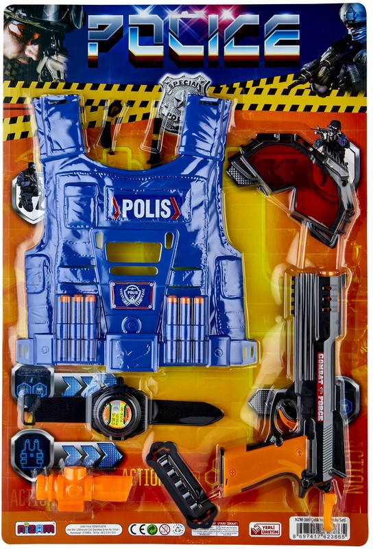 Полицейски Комплект с Бронежилетка и Пистолет с Меки Патрони 65×39×4