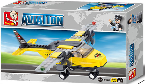 Конструктор Sluban Авиация – Тренировъчен Хеликоптер, 110 Елемента, 1 Фигурка, 24×14×5 см