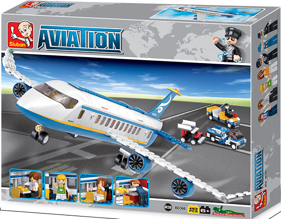 Конструктор Sluban Авиация – Въздушен Автобус, 463 Елемента, 7 Фигурки, 43×33×7 см