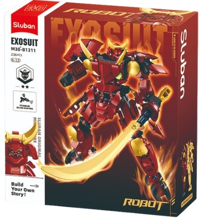 Конструктор Sluban ExoSuit Warriors Червеният самурай 236 ел. с 1 фигурка 24x22x7 см