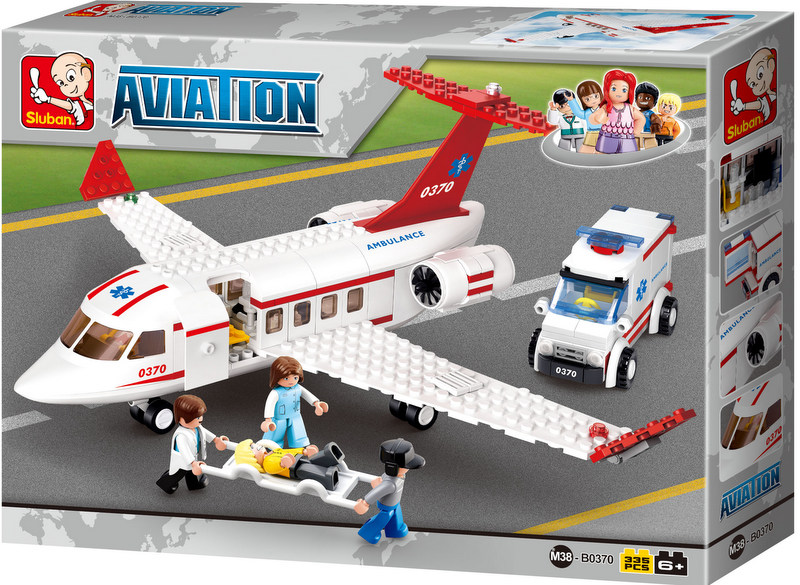 Конструктор Sluban Авиация – Самолет „Въздушна Линейка“, 335 Елемента, 4 Фигурки, 38×29×7 см