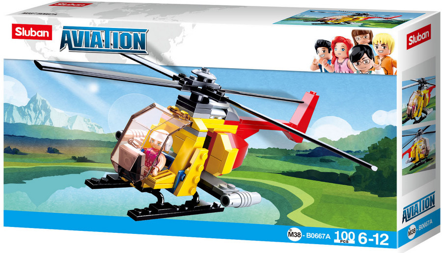 Конструктор Sluban Авиация – Хеликоптер, 100 Елемента, 1 Фигурка, 24×14×5 см