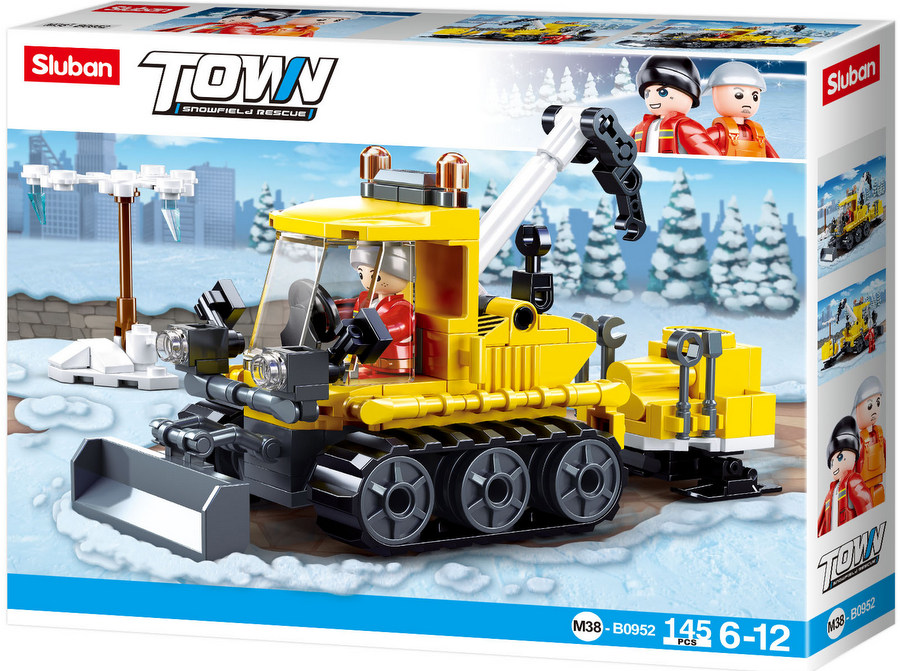 Конструктор Sluban Сити – Спасителен Ратрак със Снежно Оръдие и Кран, 145 Елемента, 1 Фигурка, 24×19×5 см