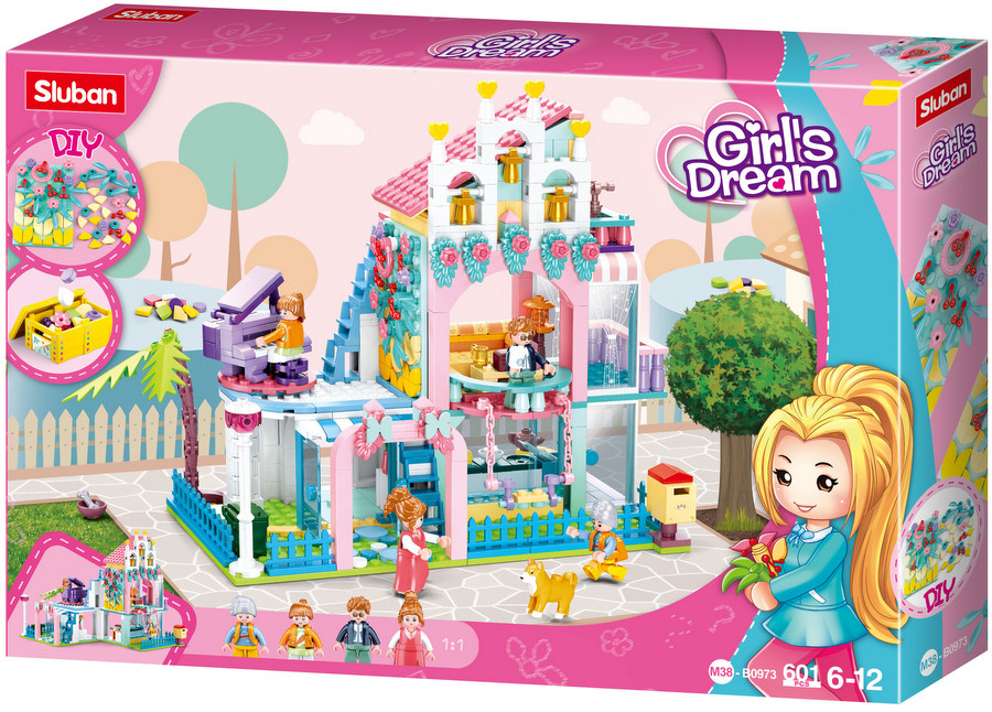 Конструктор Sluban Мечти – Къща с Апартаменти, 601 Елемента, 4 Фигурки, 48×33×7 см