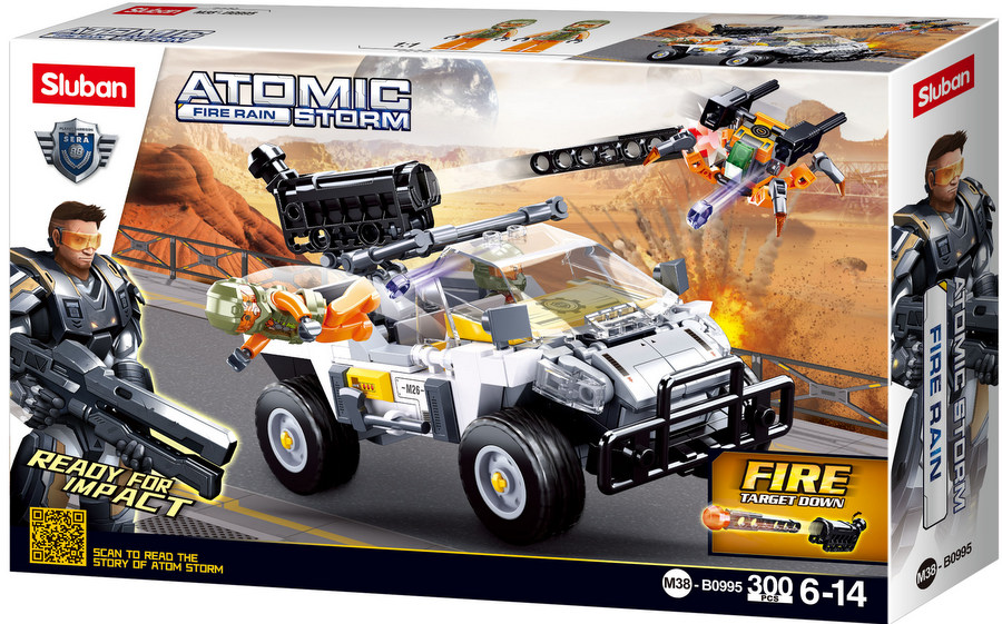 Конструктор Sluban Атомна Буря – „Огнен Дъжд: Операция Анхилация“, 300 Елемента, 2 Фигурки, със Стрелба, 38×24×7 см