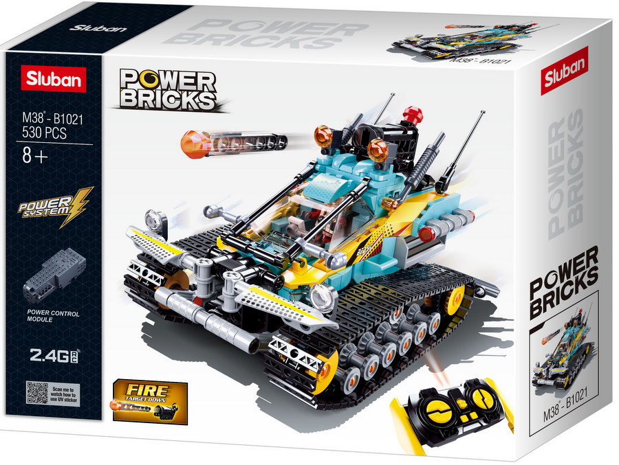 Конструктор Sluban Коли – Всъдеход „Скорпион“ с Радио Контрол и Стрелба, 530 Елемента, 1 Фигурка, 38×24×7 см