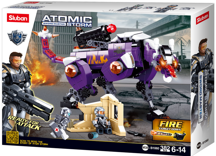 Конструктор Sluban Атомна Буря – „Майсторът на Меча: Време за Лов“, 382 Елемента, 2 Фигурки, със Стрелба, 38×29×7 см