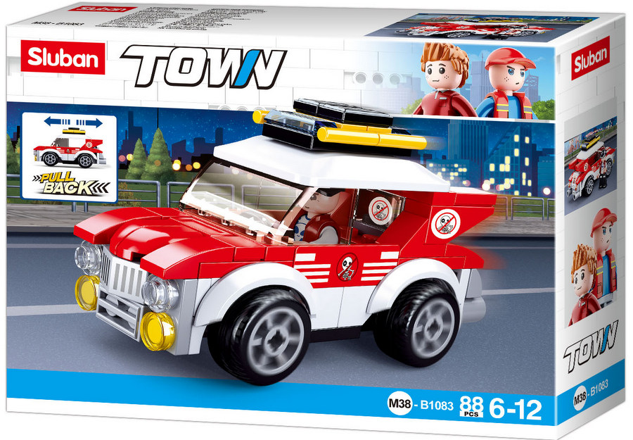 Конструктор Sluban Сити – Линейка, 88 Елемента, 1 Фигурка, 19×14×5 см, При Дърпане Назад Тръгва Напред