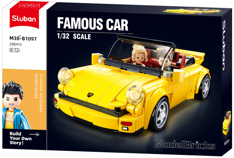 Конструктор Sluban Коли – Състезателна Кола Porsche 930, Точен Модел 1:32, 290 Елемента, 2 Фигурки, 30×19×7 см