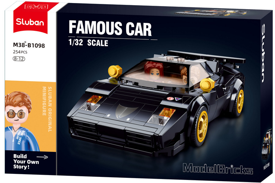 Конструктор Sluban Коли – Състезателна Кола Lamborghini, 254 Елемента, 2 Фигурки, 30×19×7 см