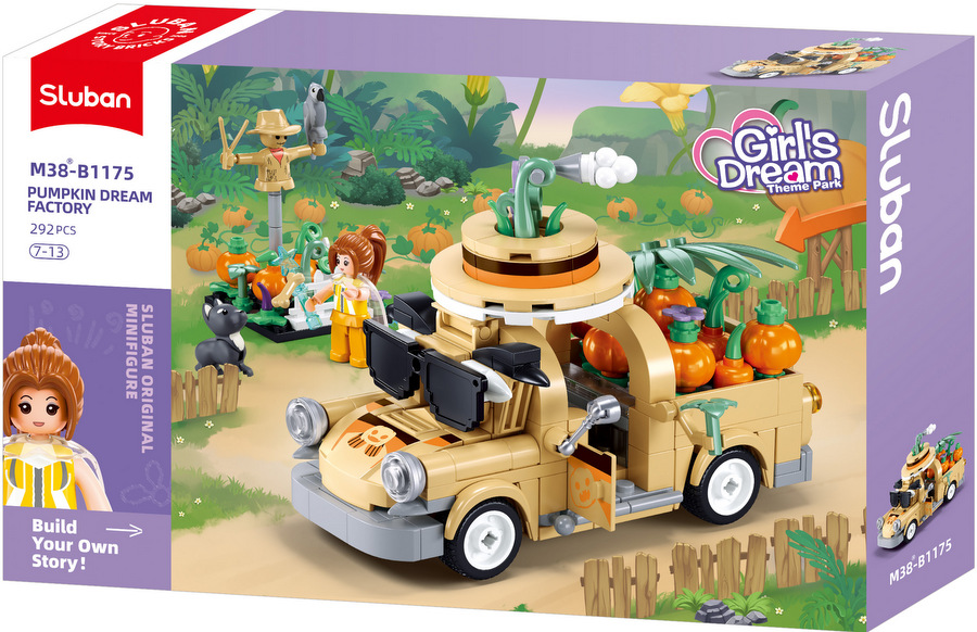 Конструктор Sluban Мечти – Пикап „Плодчета“, 292 Елемента, 3 Фигурки, 38×24×7 см