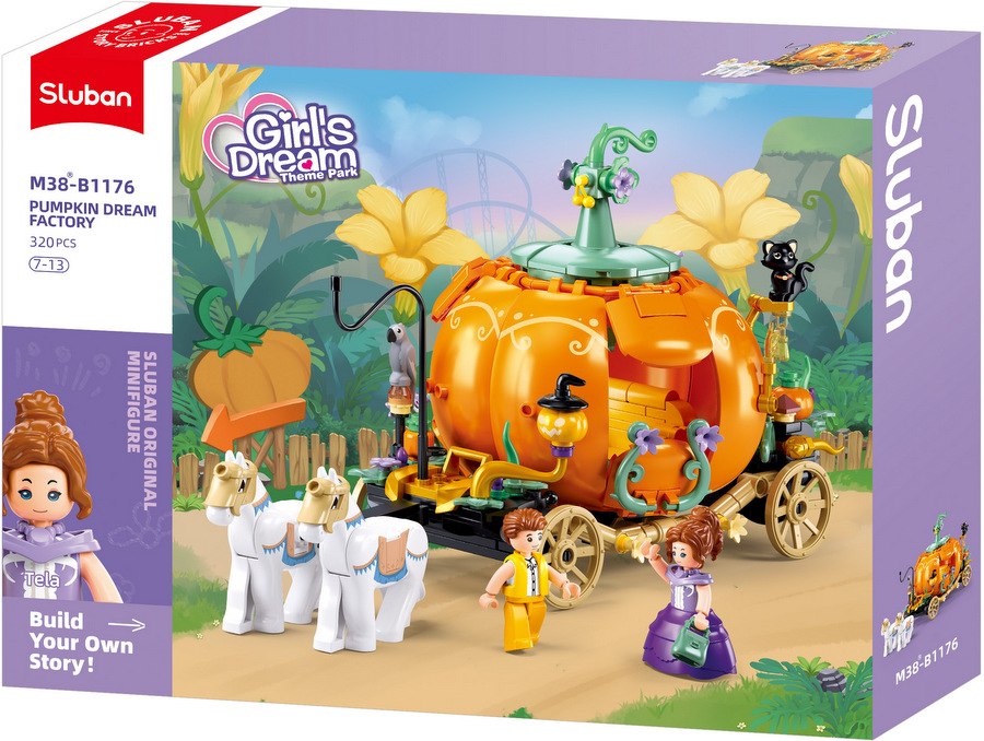 Конструктор Sluban Мечти Карета Тиква на Пепеляшка Cinderella с кончета 320 ел. с 4 фигурки 38x29x7 см