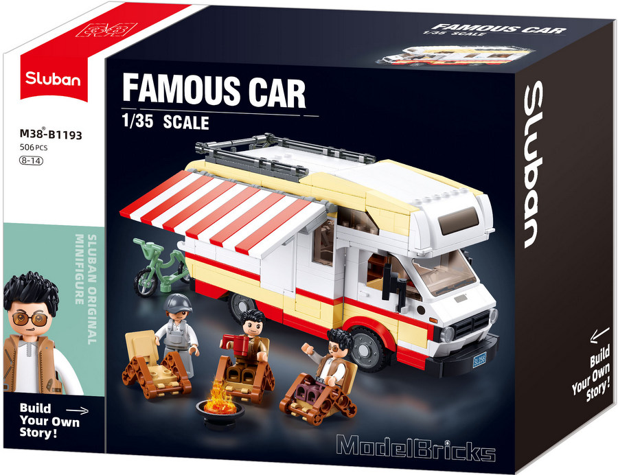 Конструктор Sluban City Кемпер мащаб 1:35 точен модел 506 ел. с 3 фигурки 43x33x7 см