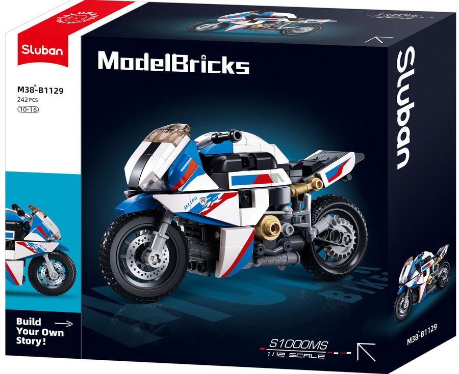 Конструктор Sluban – Мотор S1000 MS, Точен Модел, 242 Елемента, 33×24×6 см