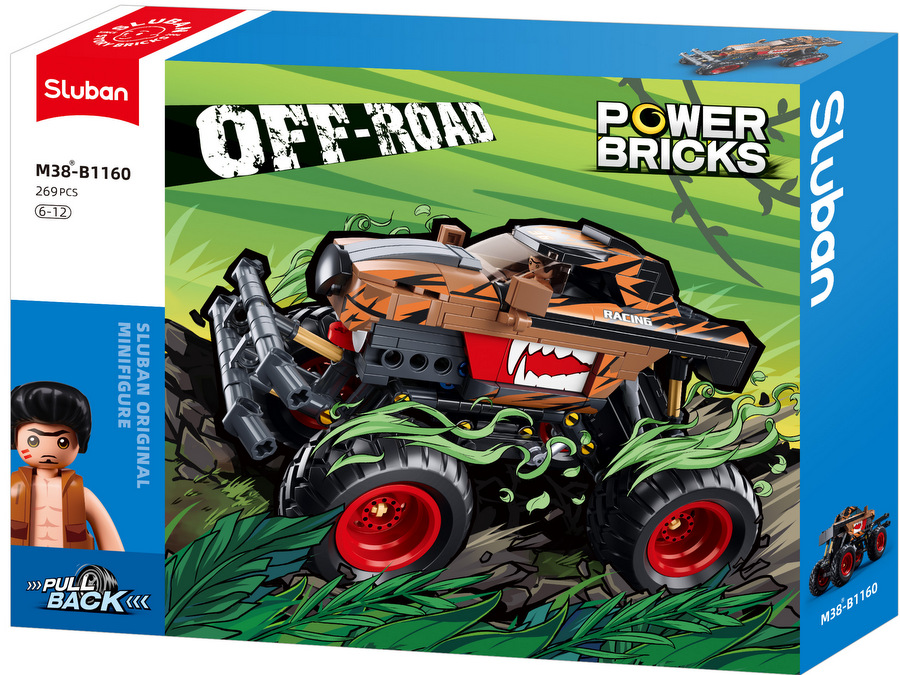 Конструктор Sluban Коли Джип Всъдеход 269 ел. с 1 фигурка и задвижване при издърпване назад 38x29x7 см