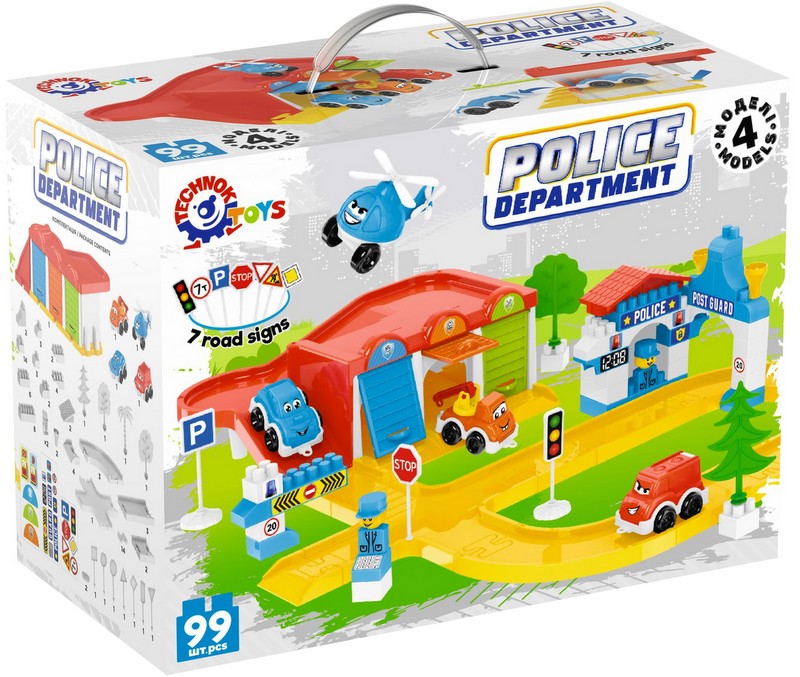 конструктор Полицейски участък с паркинг 99 ел. части 4 модела с писта 37х28х19
